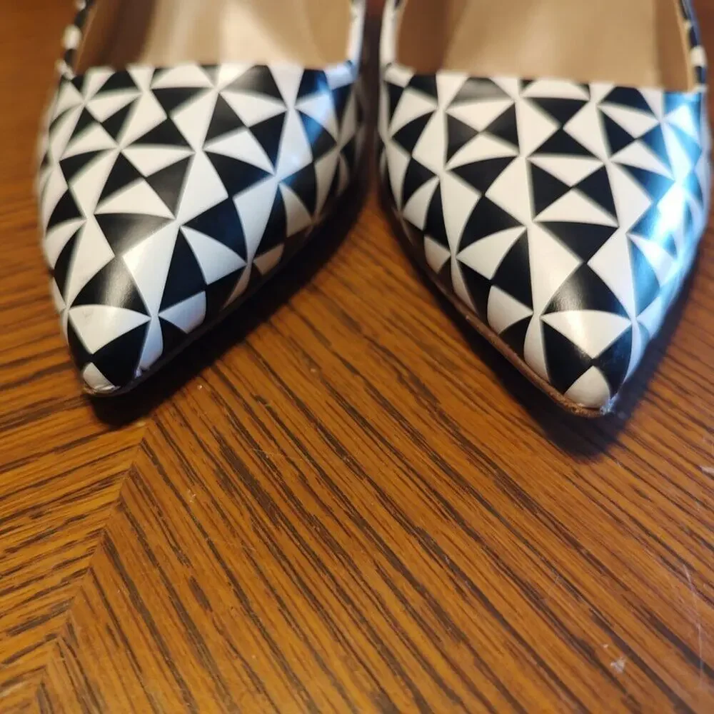 J.CREW Falsetto Printed‎ Geometric Black & White Heels Pumps  Size 8 1/2  EUC